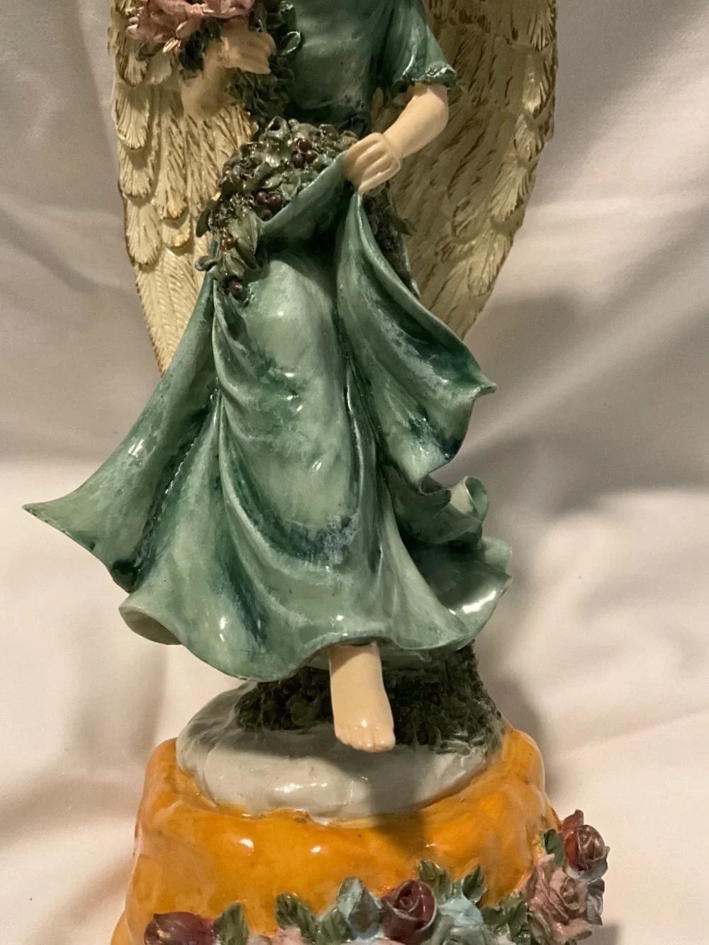 Vintage Dillards Christmas Angel Flowers Hand Painted 'The First Noel' Figurine